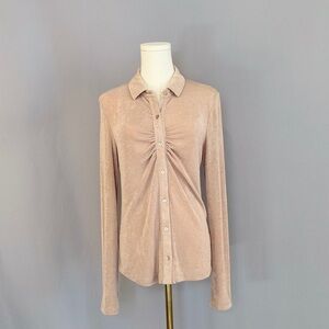Chic Beige Button Down Shirt Perfect Neutral For The Holiday Season